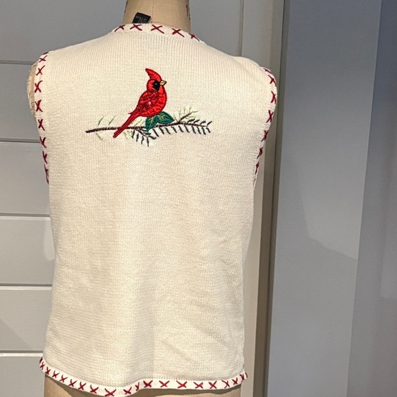 Vintage Embroidered Cardinal & Pinecone Christmas sweater Vest by In Resource M - Picture 10 of 16